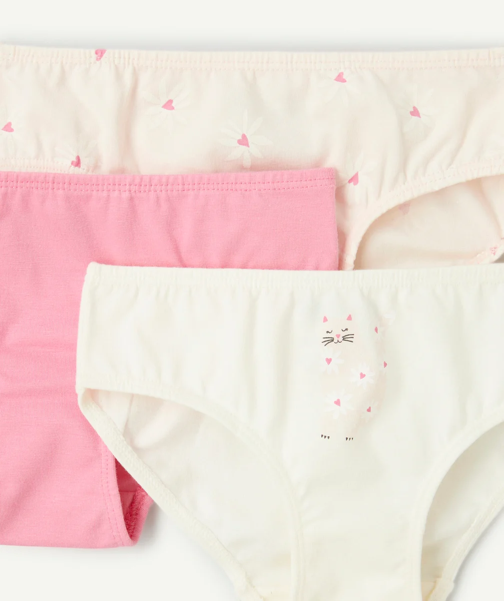 LOT DE 3 CULOTTES FILLE EN COTON BION ROSE ET BLANC