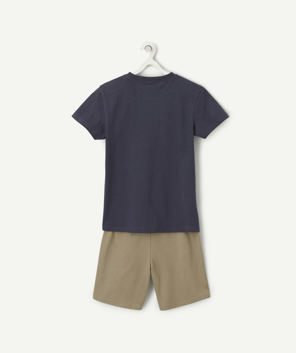 pyjama manches courtes garçon en coton bio bleu et kaki thème tropique
