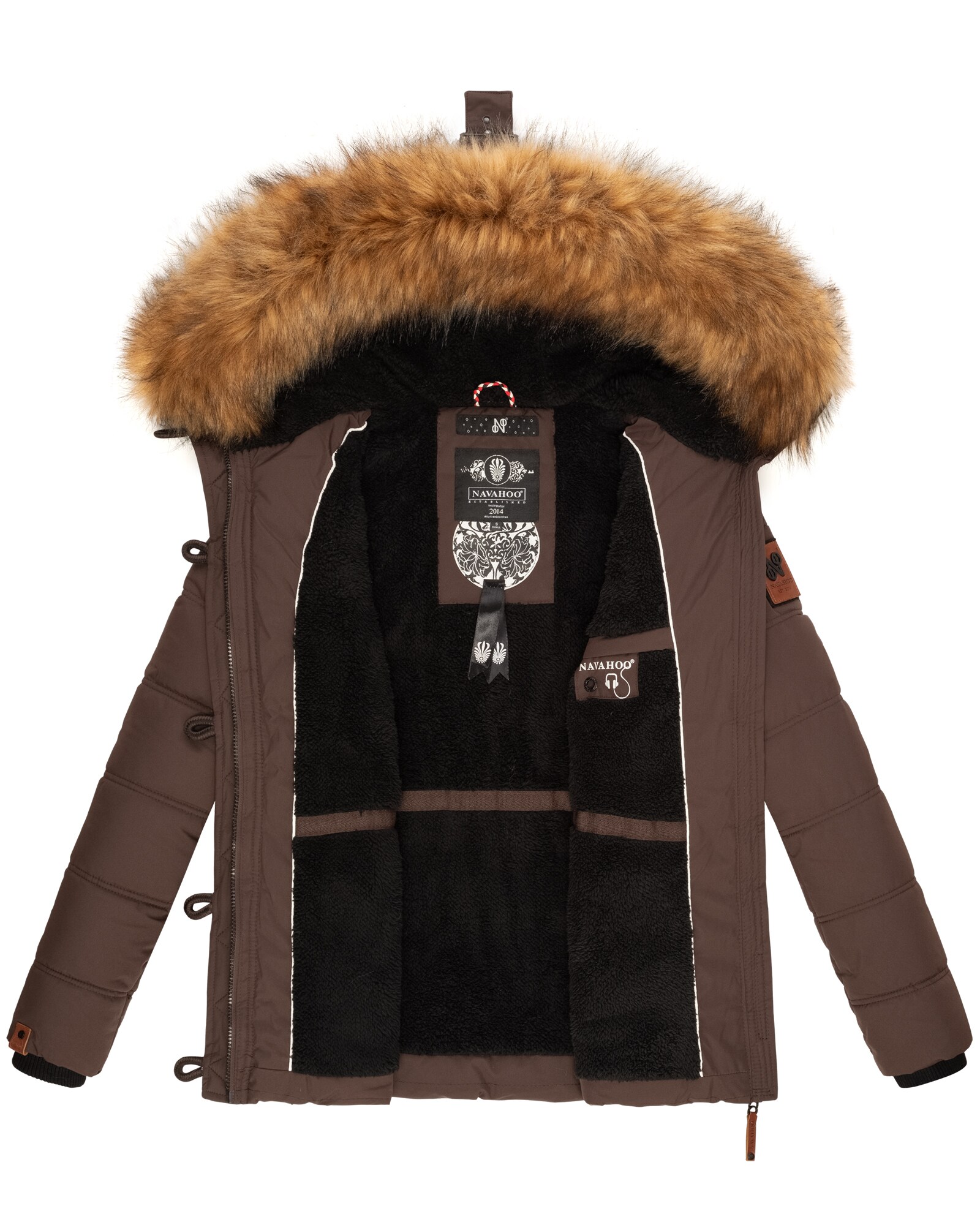 NAVAHOO Damen Stylische Winterjacke Steppjacke mit Kunstpelz Kapuze Zoja
