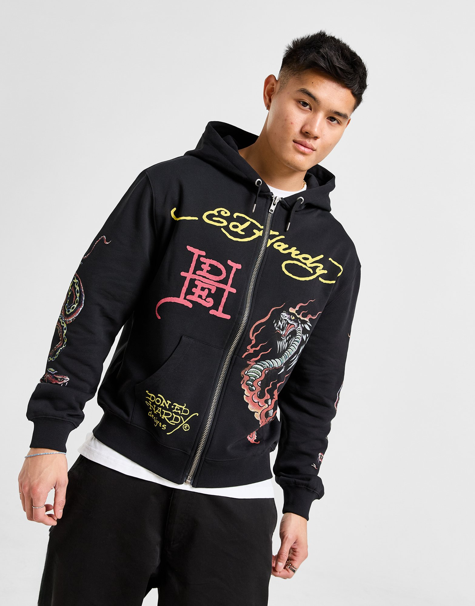 Ed Hardy Sweat à Capuche Zippé Graphique Homme