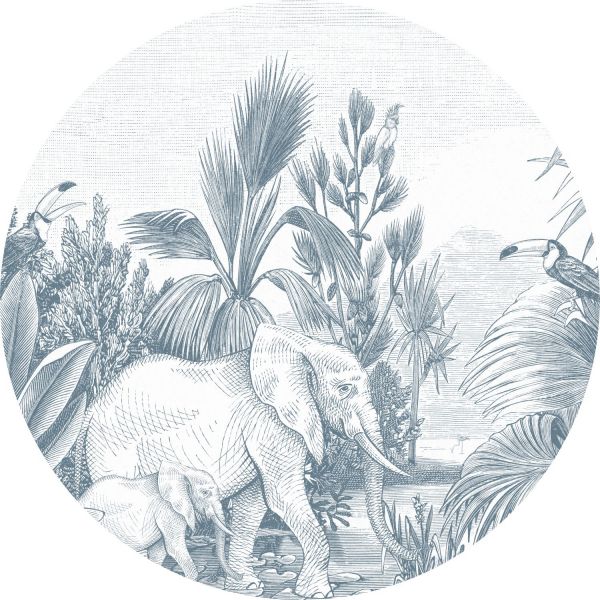Estahome Behangcirkel - Jungle - Ø 70 cm - Blauw