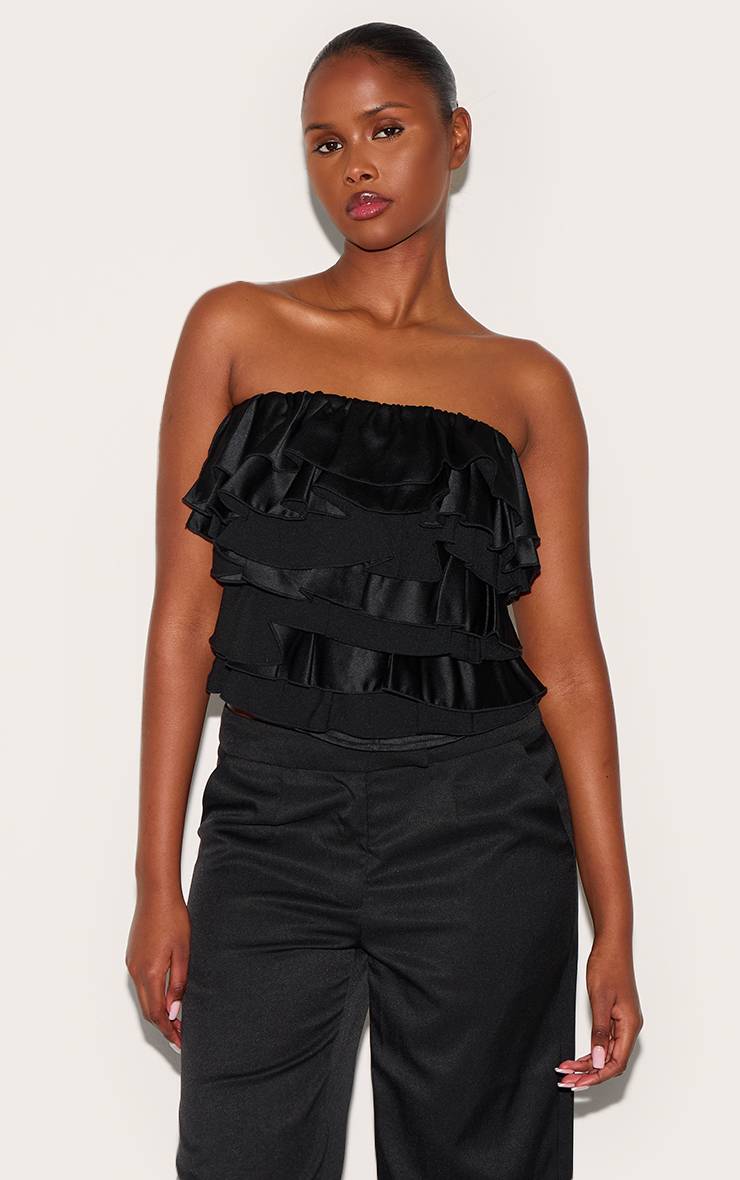 Noir Bandeau À Volants En Satin