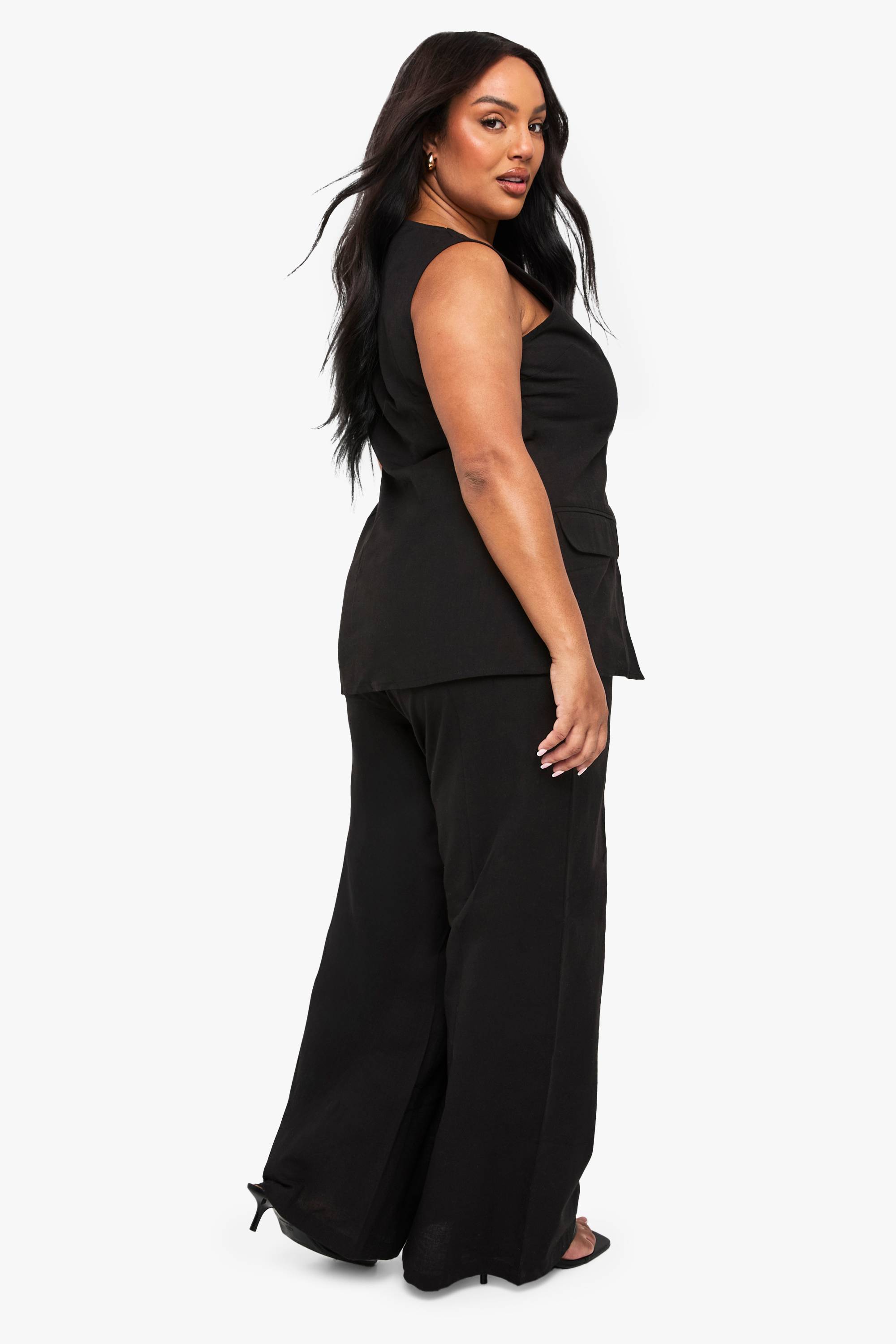 boohoo Ensemble coordonné effet lin : gilet à col carré et pantalon large sur mesure