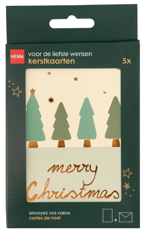 5 cartes de noël avec enveloppe 13.5x9.5 cm sapins de noël