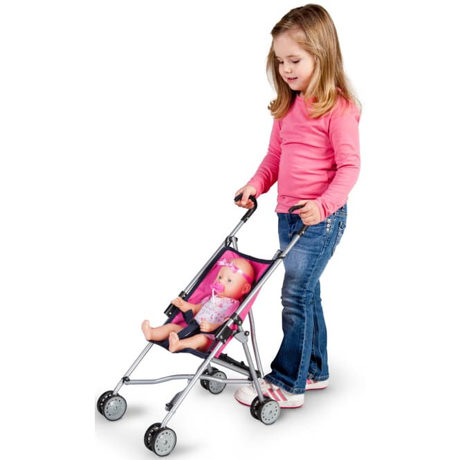 Puppenbuggy - pink/blau mit Blumen - Besttoy