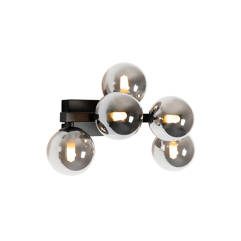 Moderne wandlamp zwart met smoke glas 5-lichts - Bianca