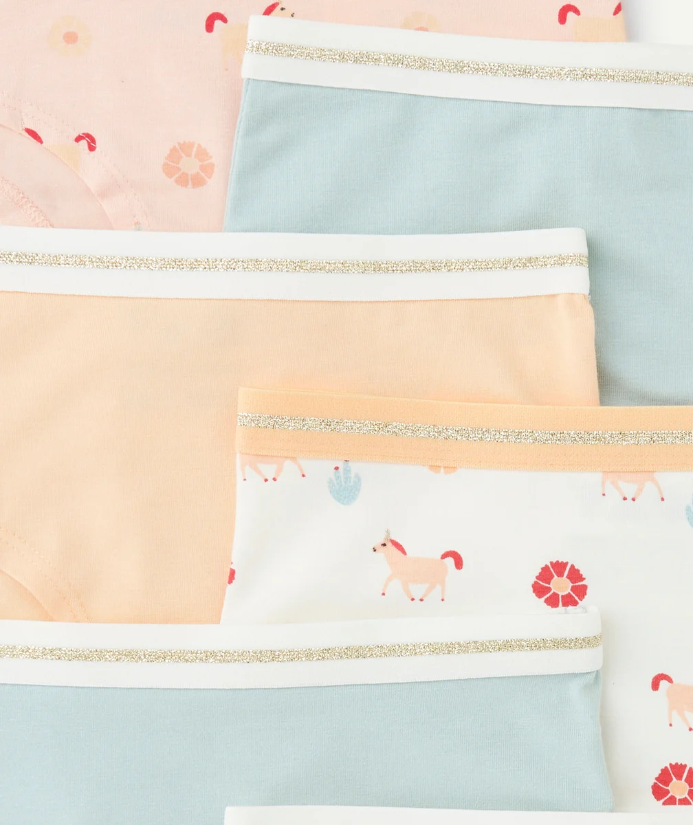 LOT DE 7 SHORTIES FILLE EN COTON BIO THÈME LICORNES BLEU ET ROSE
