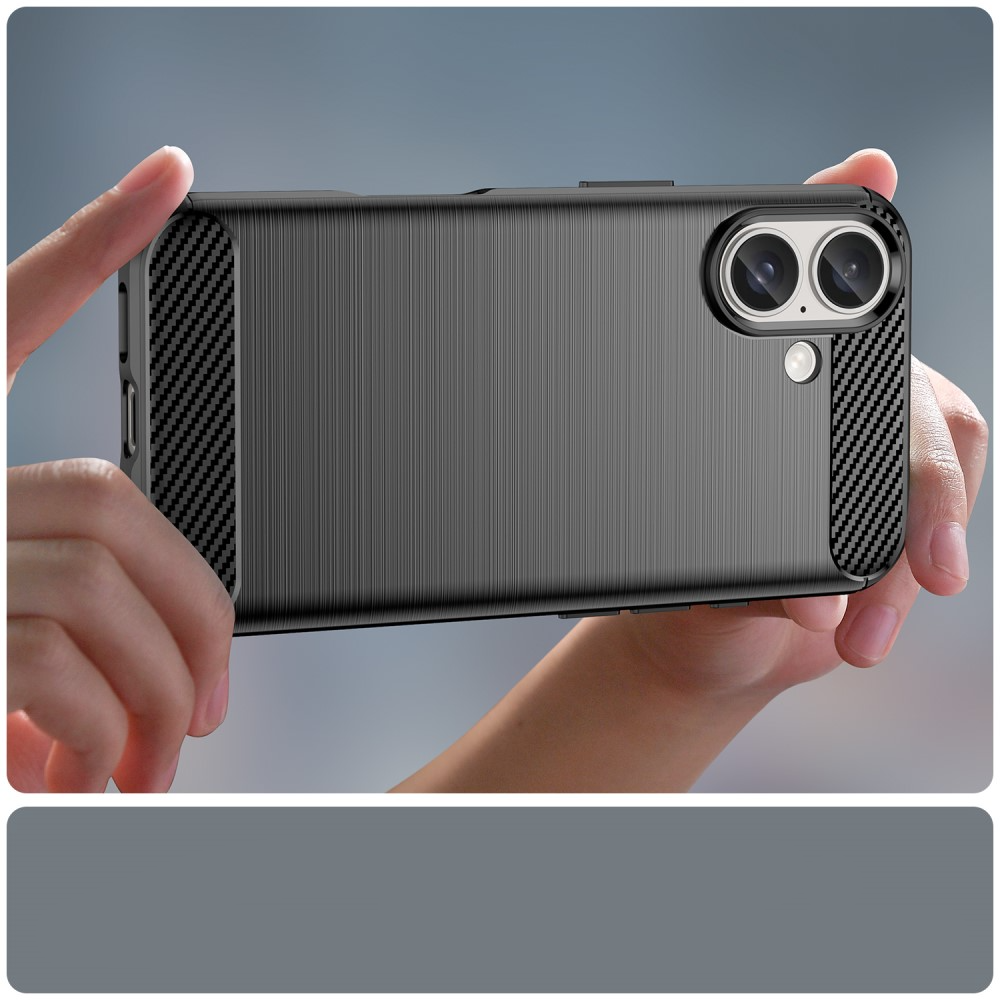 iPhone 16 Gummi Case Schutzhülle Carbon Look - Schwarz