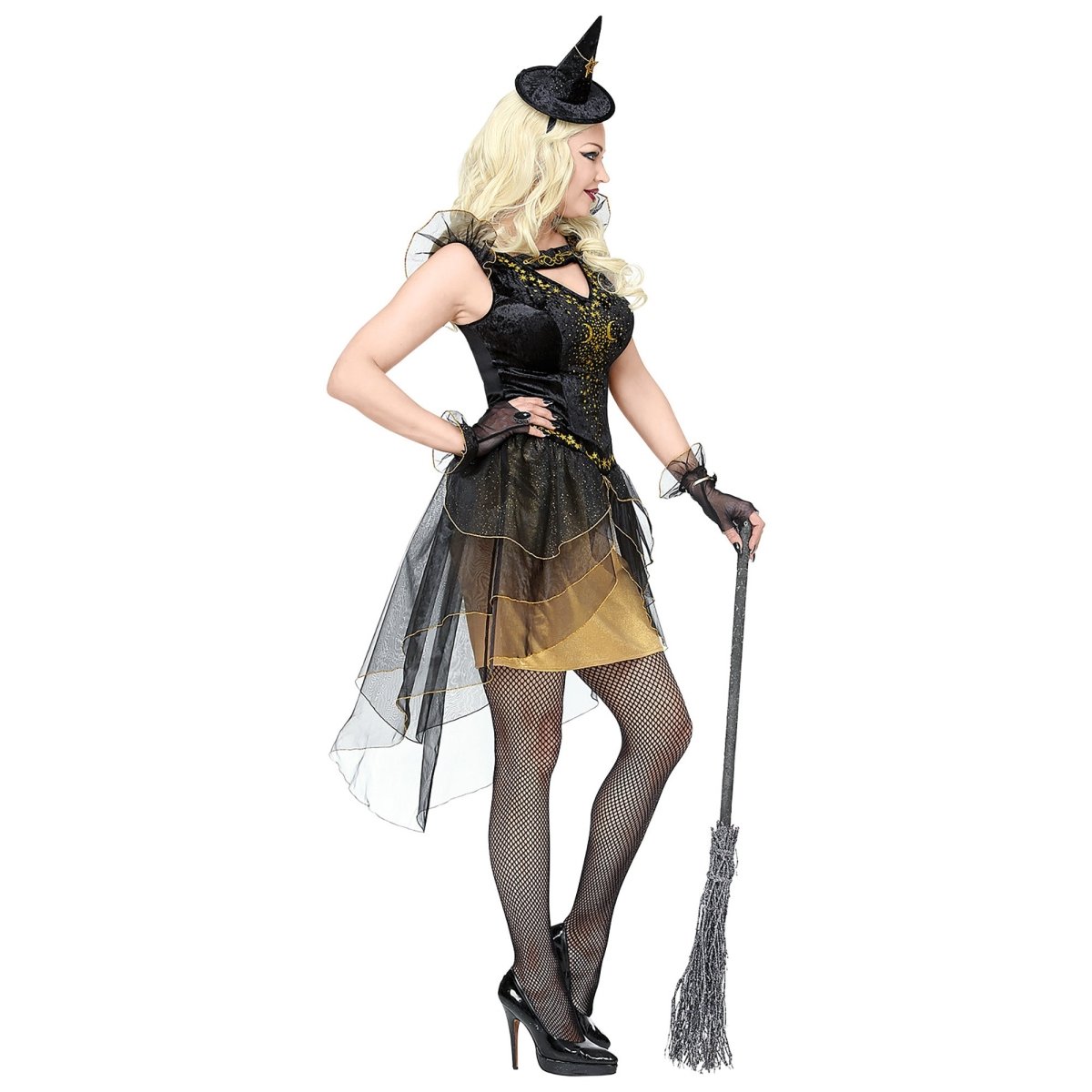 Halloween Jurk Zwart Goud Dames Heks