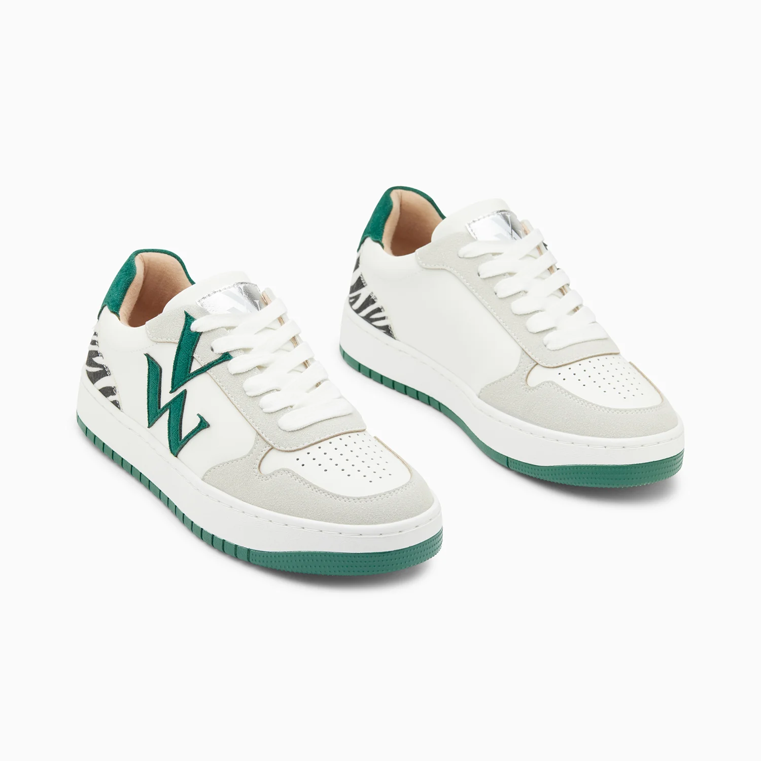 Sneakers-Baskets monogramme Esmée blanc et vert