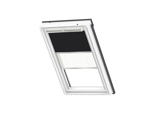 VELUX Advantage Set: Verduisterend rolgordijn, effen zwart, en plisségordijn, wit, handmatig, aluminium frame, DFD C02 3009S