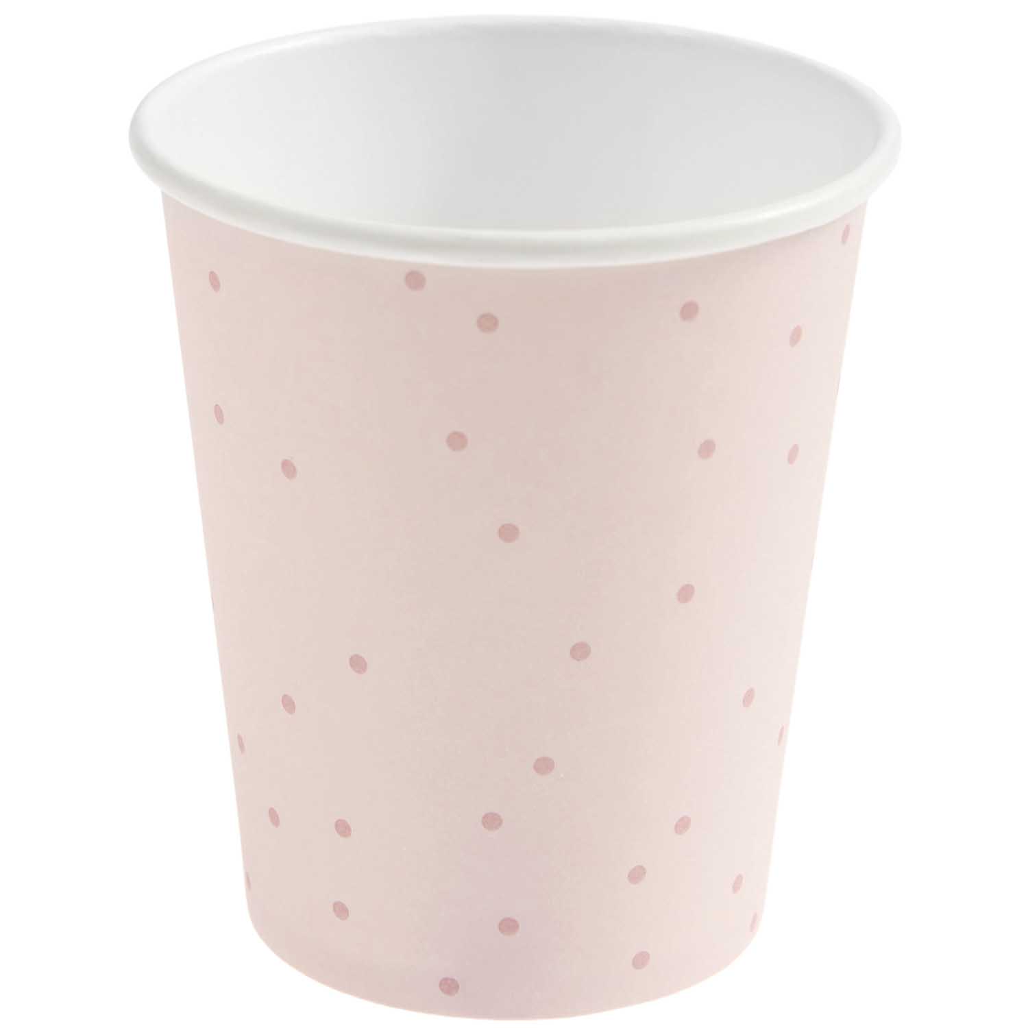 Pappbecher PUNKTE 8-teilig in puder pink