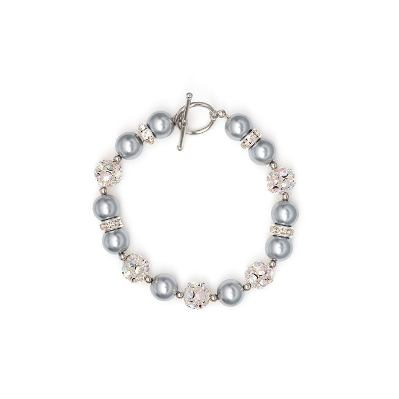 Bracelet 1 Rang en Perles Argent, Cristal et Plaqué Rhodium