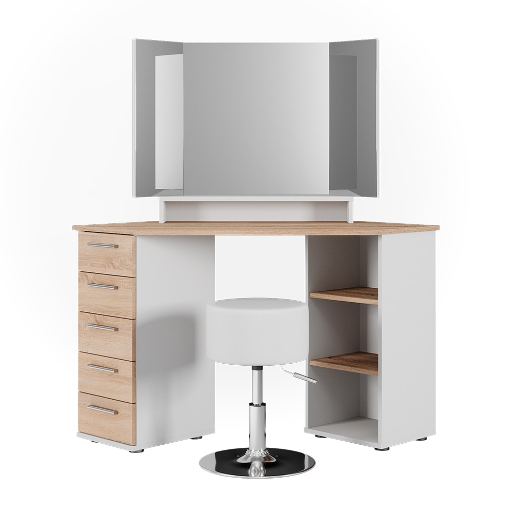Vicco Eckschminktisch Frisiertisch Frisierkommode Sofia Weiß Sonoma Spiegel Hocker 128x142 cm modern Ablage