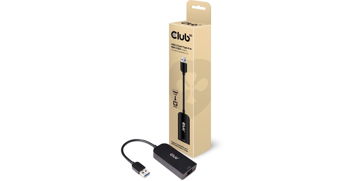 Club 3DUSB-A 3.2 Gen1 > RJ-45 2.5Gbps adapter  (Zwart, 0,16 meter)