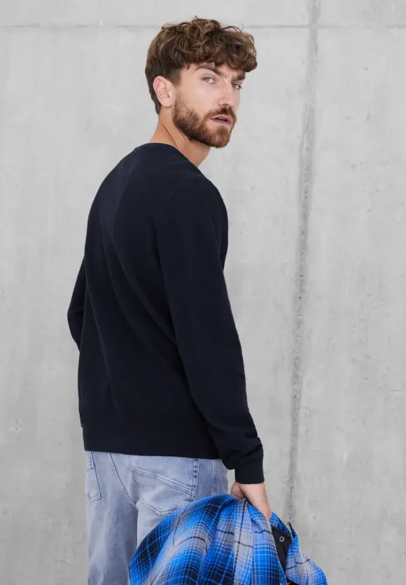 Strickpullover in Unifarbe - deep navy blue