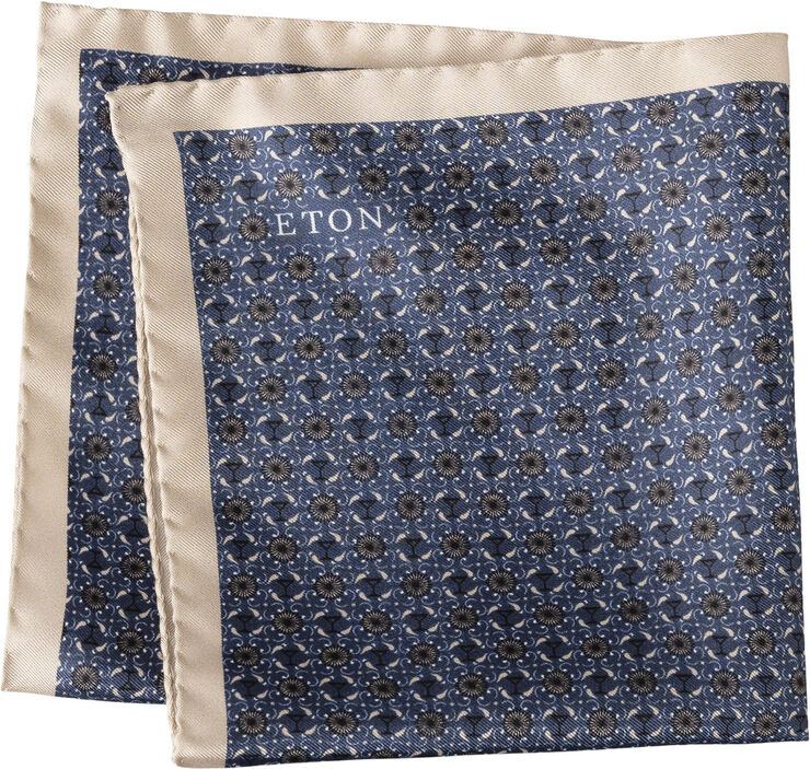 ETON Navy Blue Geometric Silk Pocket Square Blå