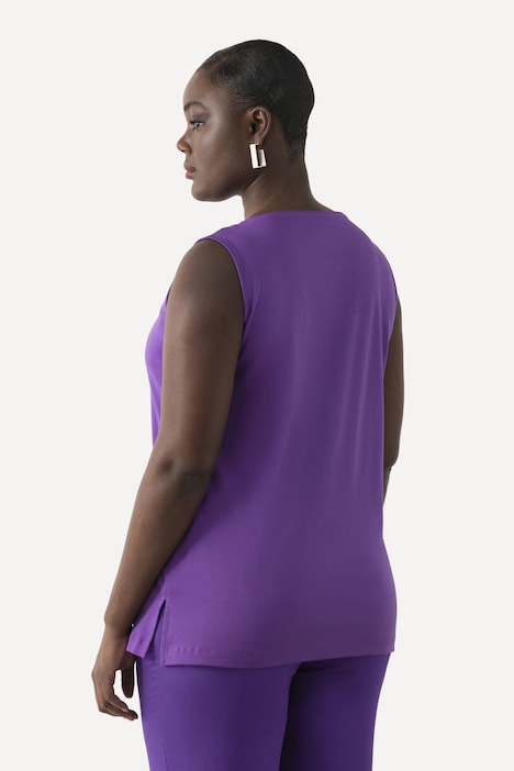 Top, Pima Cotton, Slim, Rundhals, Ziersteinchen, ärmellos