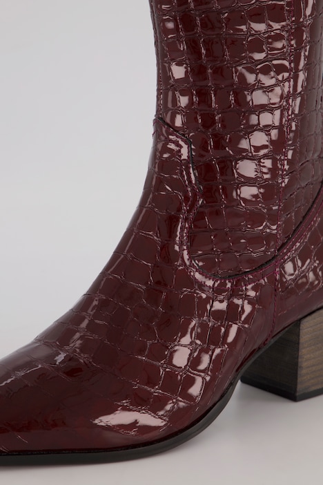 Lederstiefel, XXL-Schaft, Kroko-Prägung, Weite H