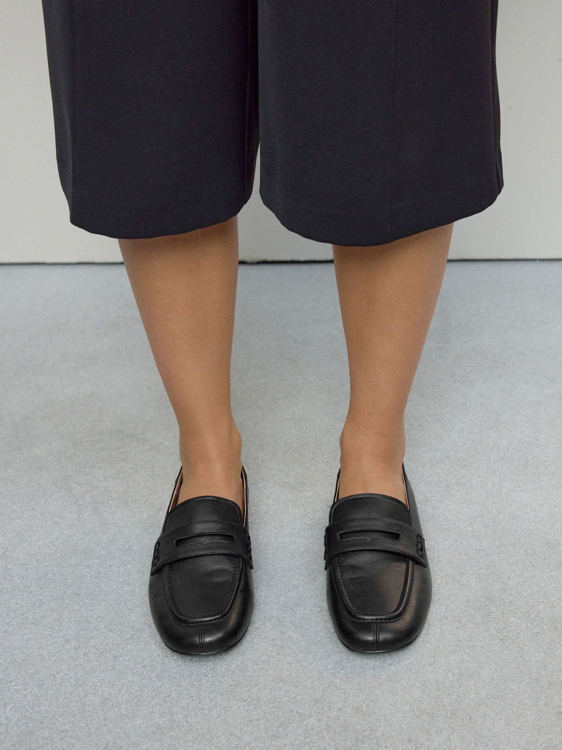Zwart - Forever Comfort® - Leren instappers met vierkante neus en open achterkant