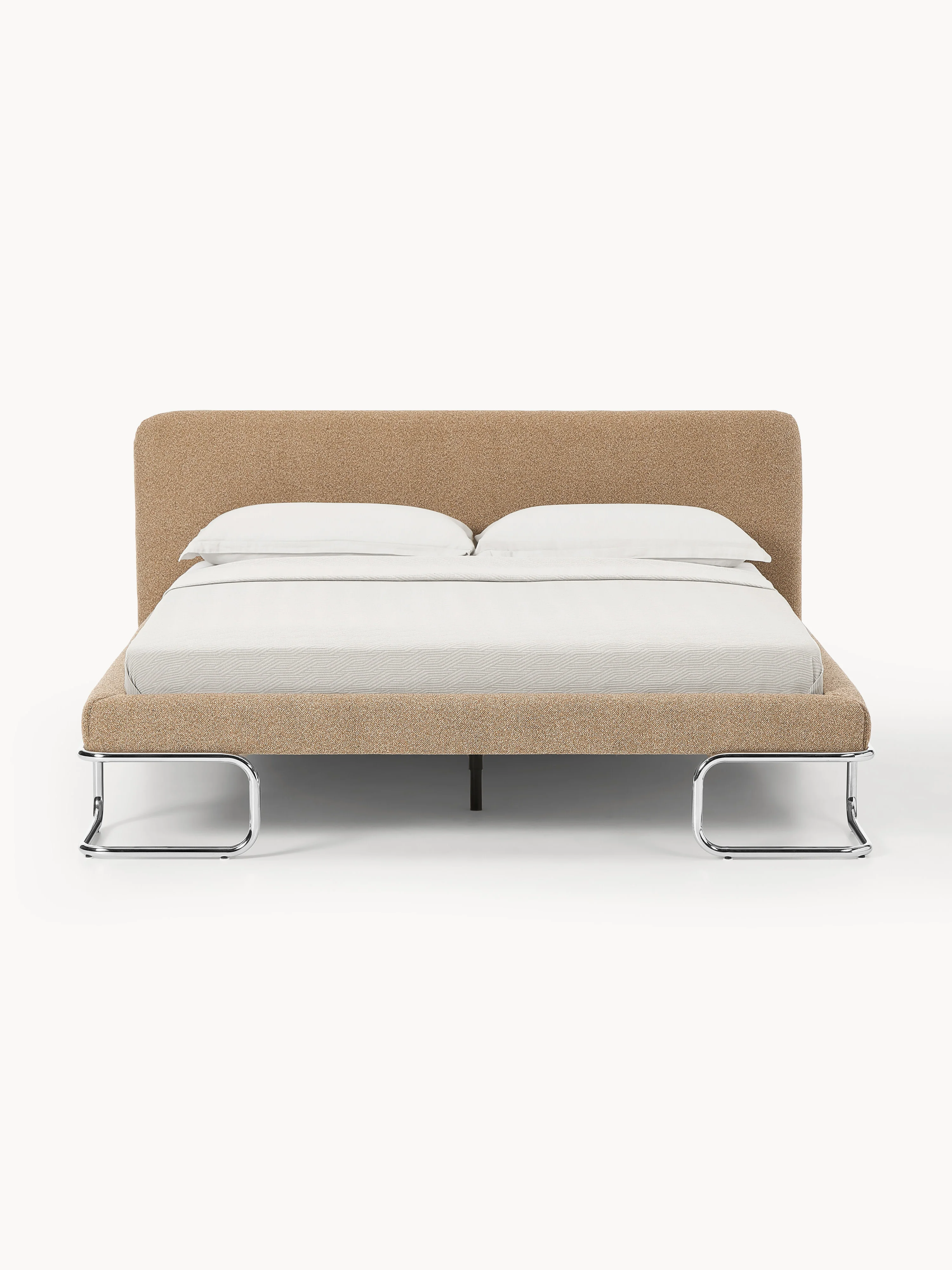 Bouclé gestoffeerd bed Olina met metalen poten