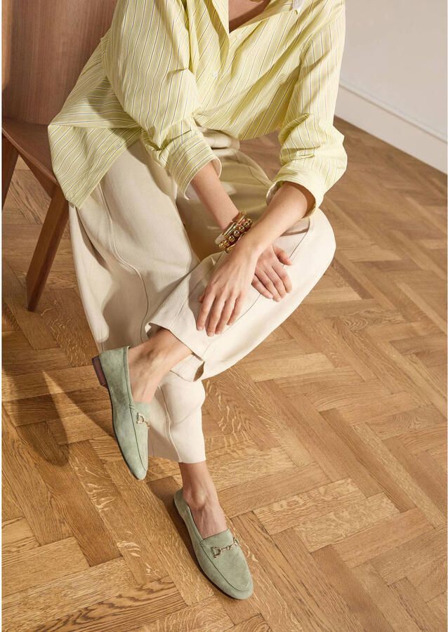 Manfield Dames Groene suède loafers