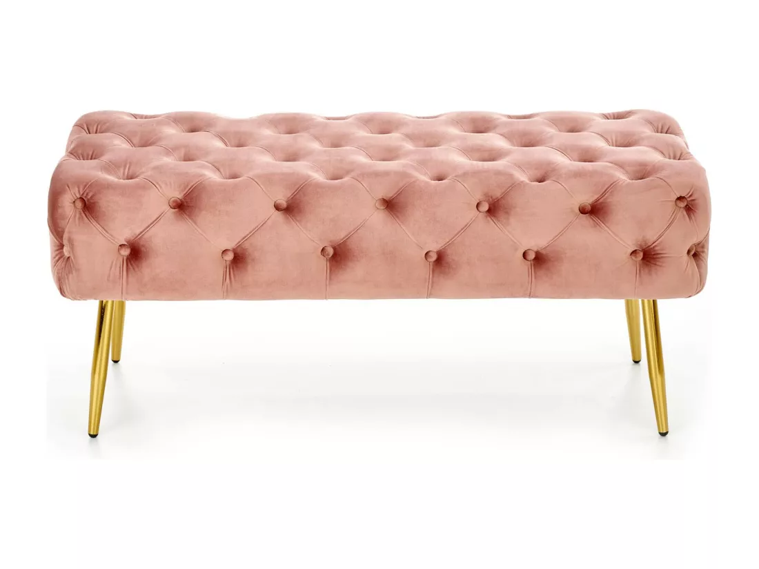 Banc capitonné en velours rose avec pieds dorés en métal PAOLA
