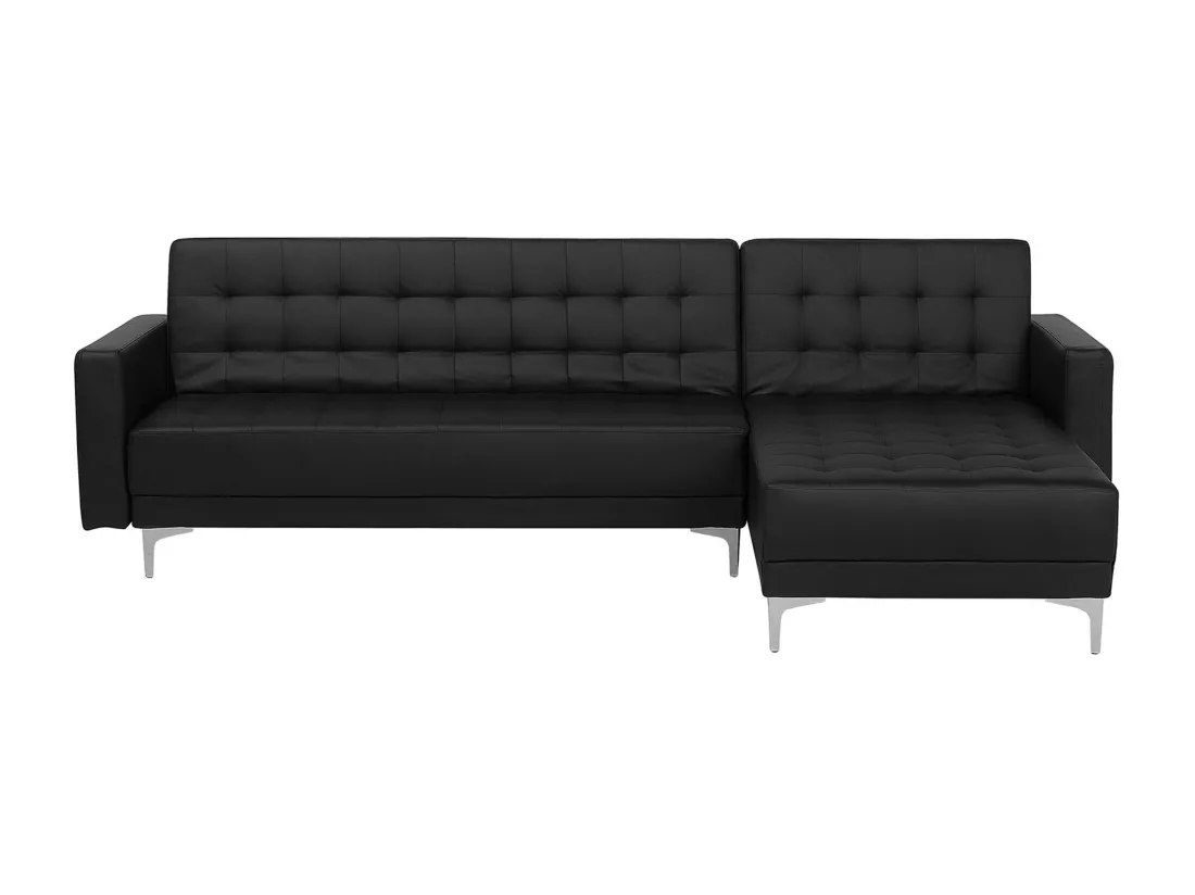 Canapé Angle à droite Modulable Convertible Cuir Pu Noir Moderne Classique Aberdeen