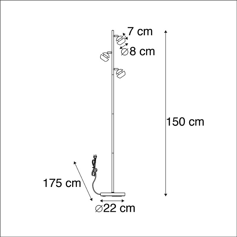 QAZQA - Moderne vloerlamp | Staande lamp | Vloerlamp | Lamp | 3-lichts zwart met goud | Messing interieur - Buell Deluxe | Woonkamer - Stalen bol | Bolvormig | Rond | Langwerpig -