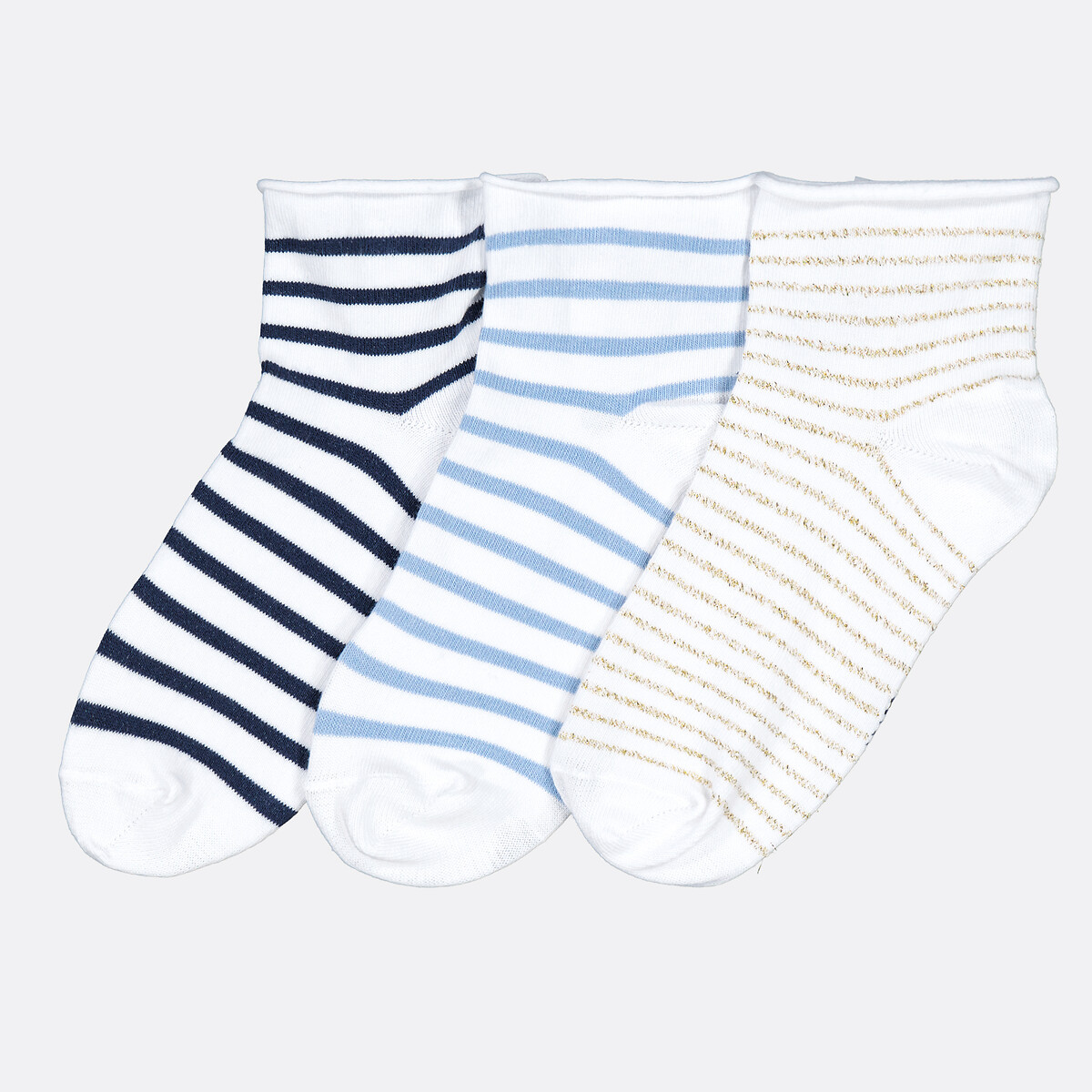 COLEÇÃO LA REDOUTE<br>Conjunto de 3 pares de meias listradas