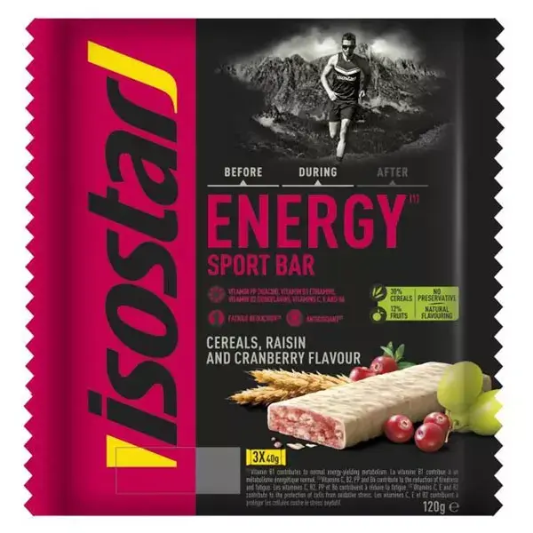 Barra energética Isostar High Energy Sport sabor uva e cranberry (3 unidades)