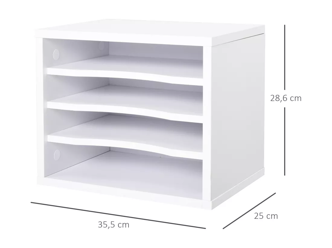 Organiseur bureau bois blanc avec 4 couches fournitures support d'imprimante dim. 35,5L x 25l x 28,6H cm