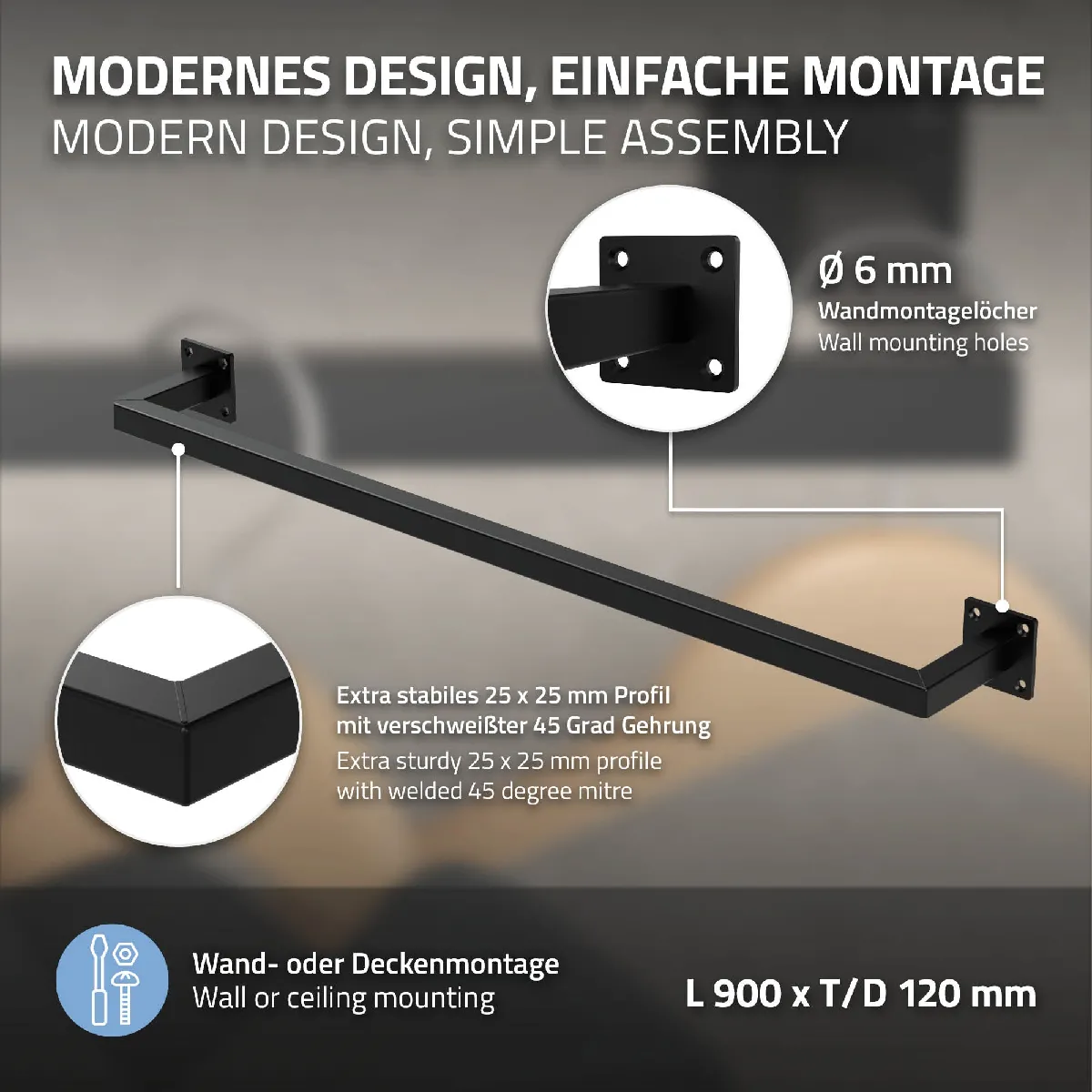 ML-Design Lot de tringles à vêtements - Noir