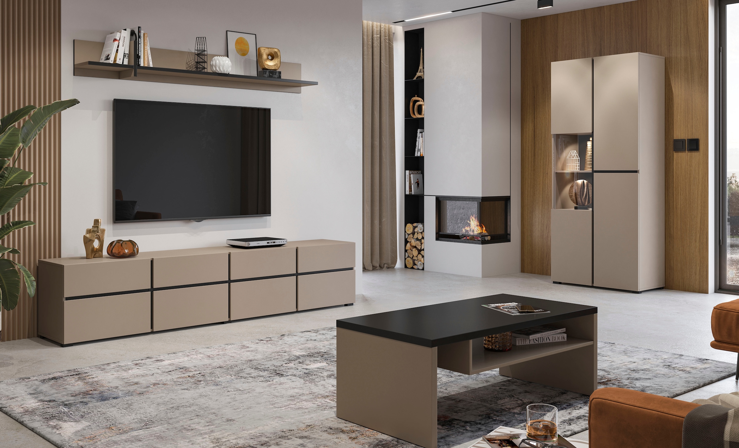 INOSIGN Vitrine »Cross, Höhe 183,5 cm, moderne grifflose Standvitrine mit 3 Türen« Hochschrank mit viel Stauraum, Glastür und verstellbaren Einlegeböden