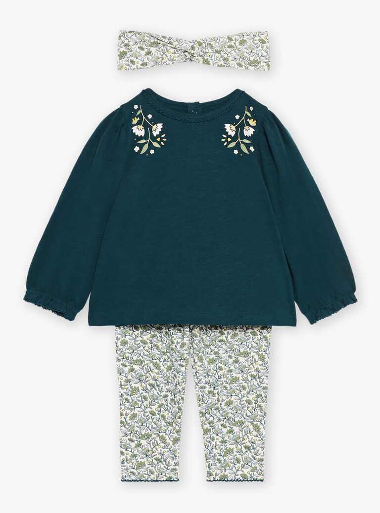 Ensemble T-shirt, legging et bandeau vert émeraude et écru en jersey