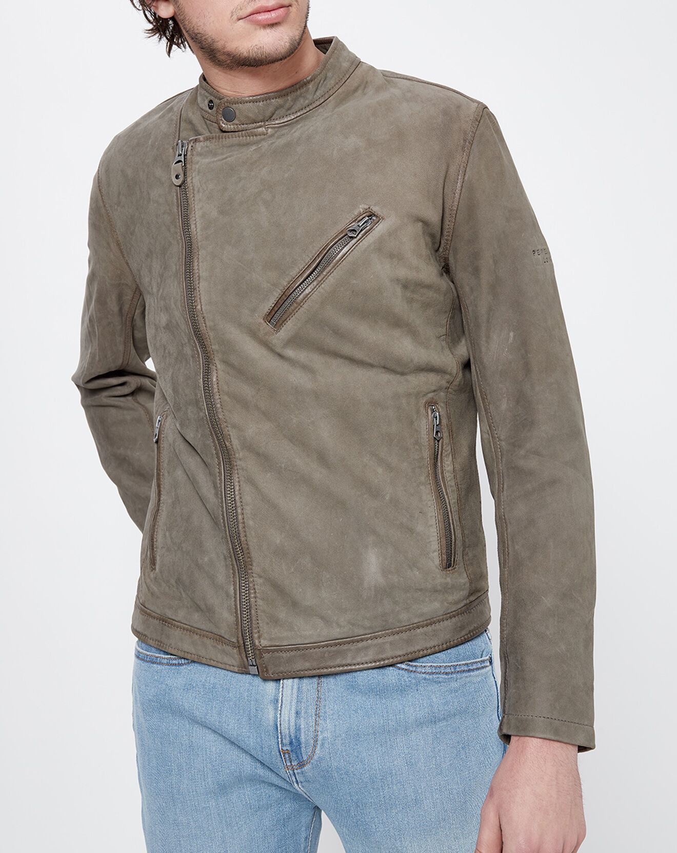 Pepe Jeans Blouson en Velours de Cuir de Chèvre Goodman gris foncé