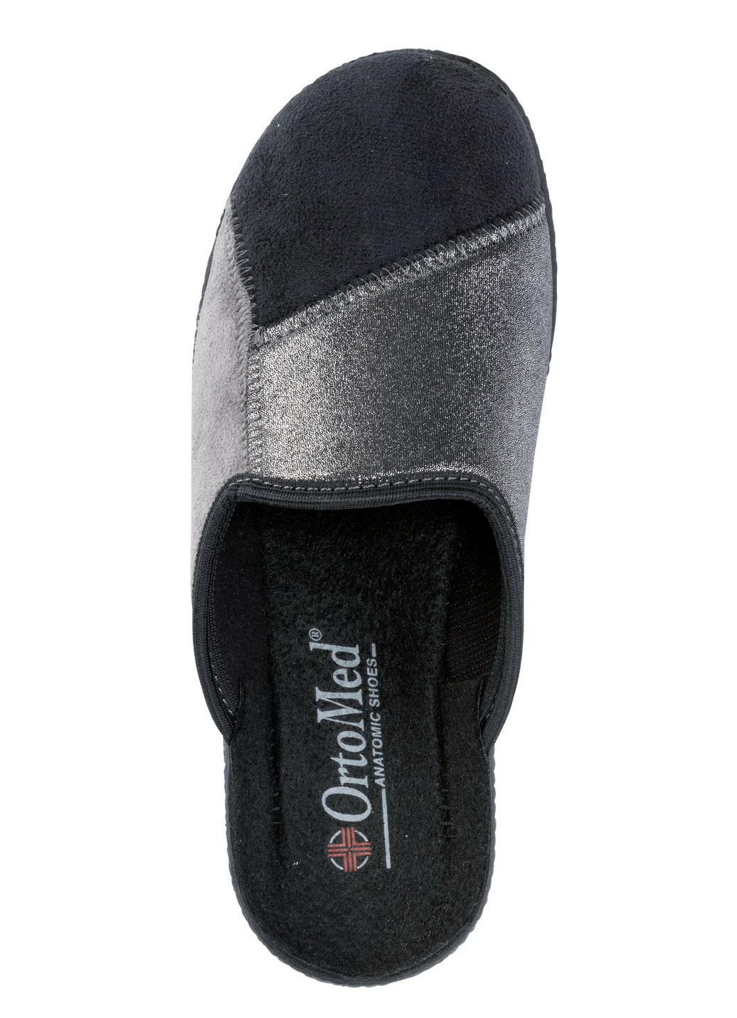 Pantoffel aus teilweise geprägtem Textil-Materialmix