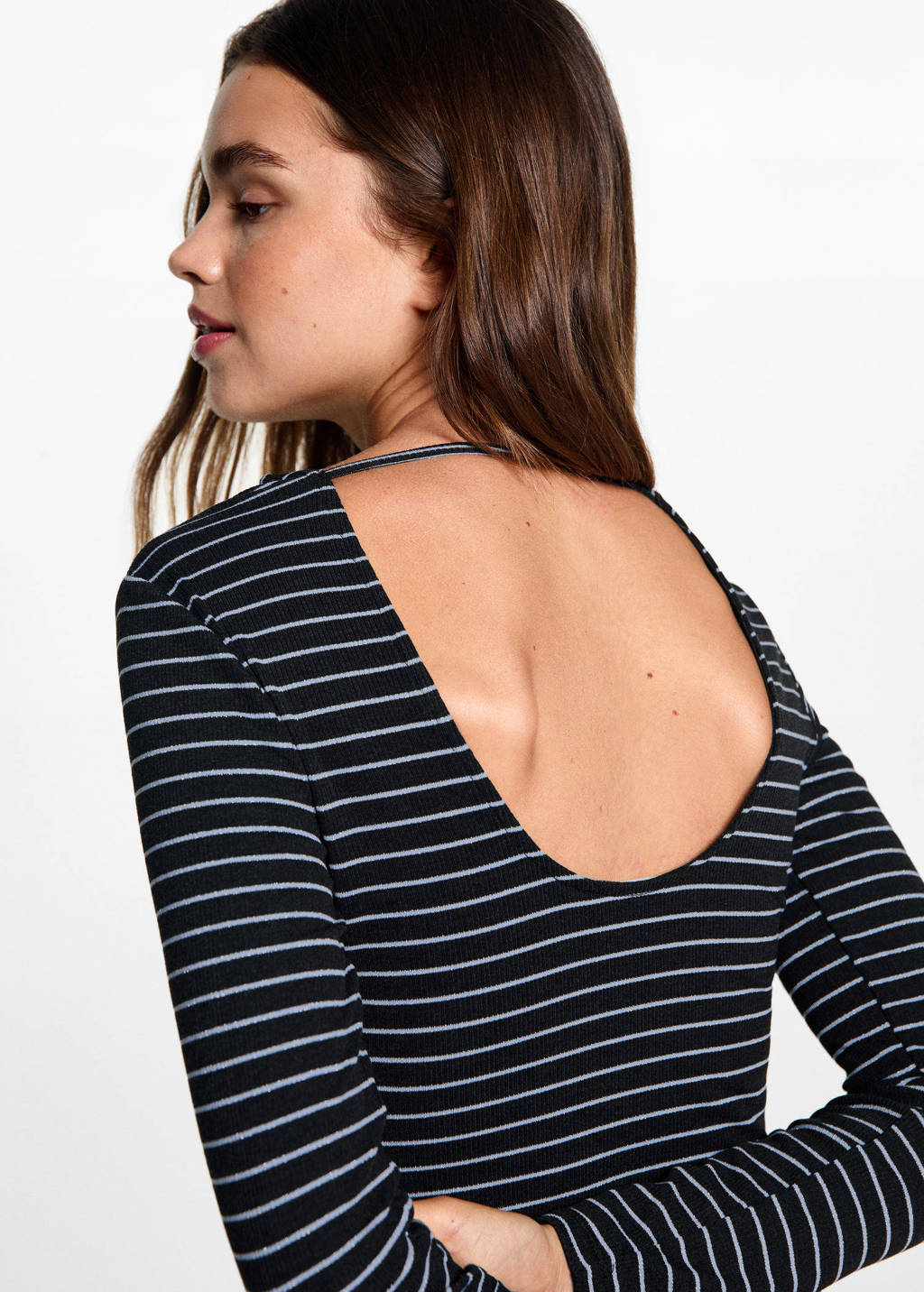 MANGO TEEN gestreepte maxi jurk met open rug donkergrijs/lichtblauw