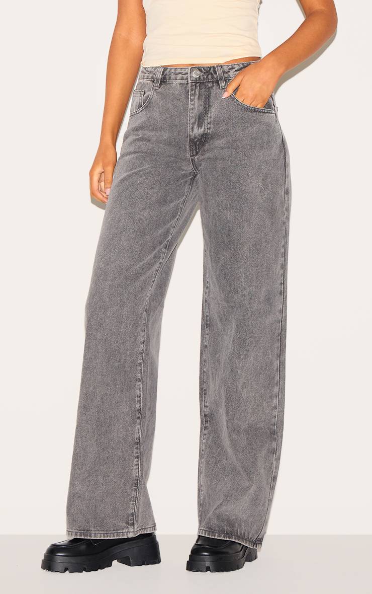Washed Grey Jean Taille Haute Jambe Droite Coupe Tall