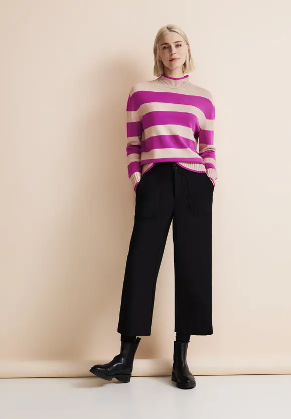 Streifen Strickpullover - purple cozy pink