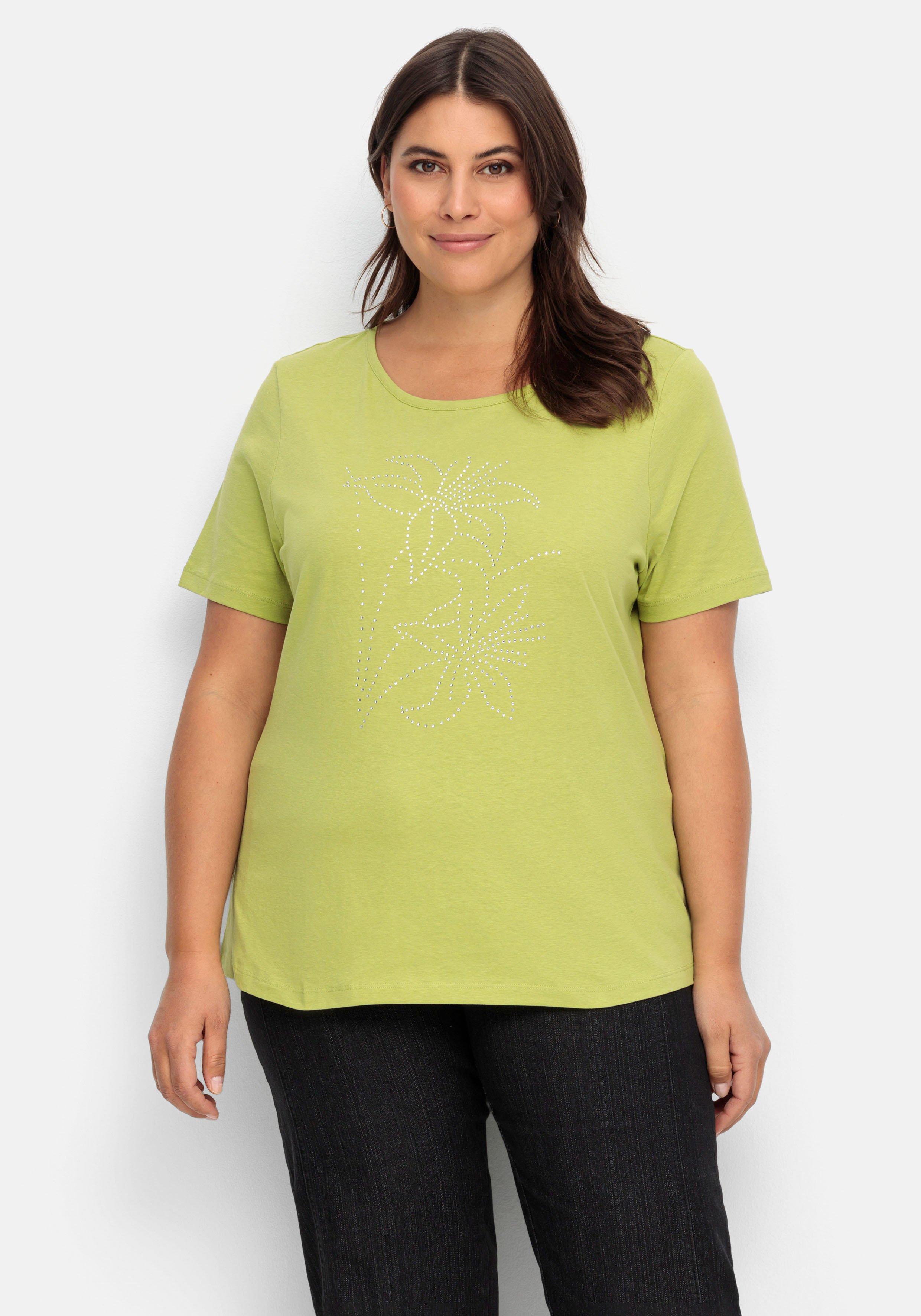 Shirt mit Blumenmuster aus Ziersteinchen vorn