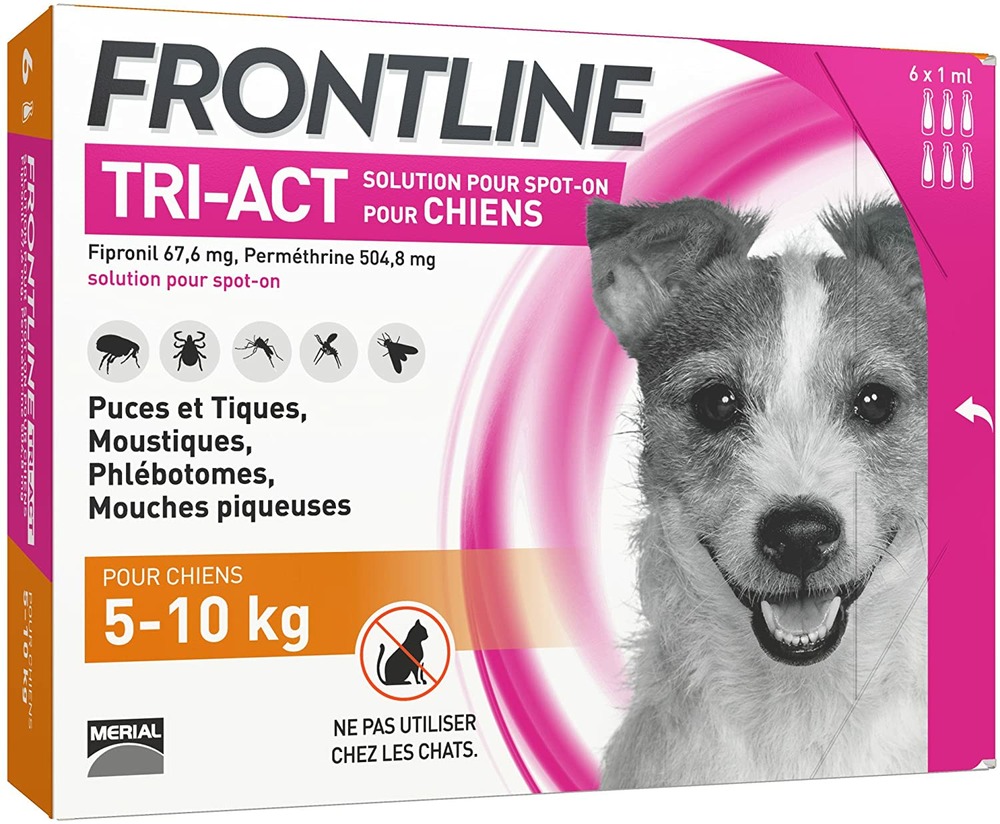 Tri-act chien anti-puces et anti-tiques chien 6 pipettes de 5 à 10kg s
