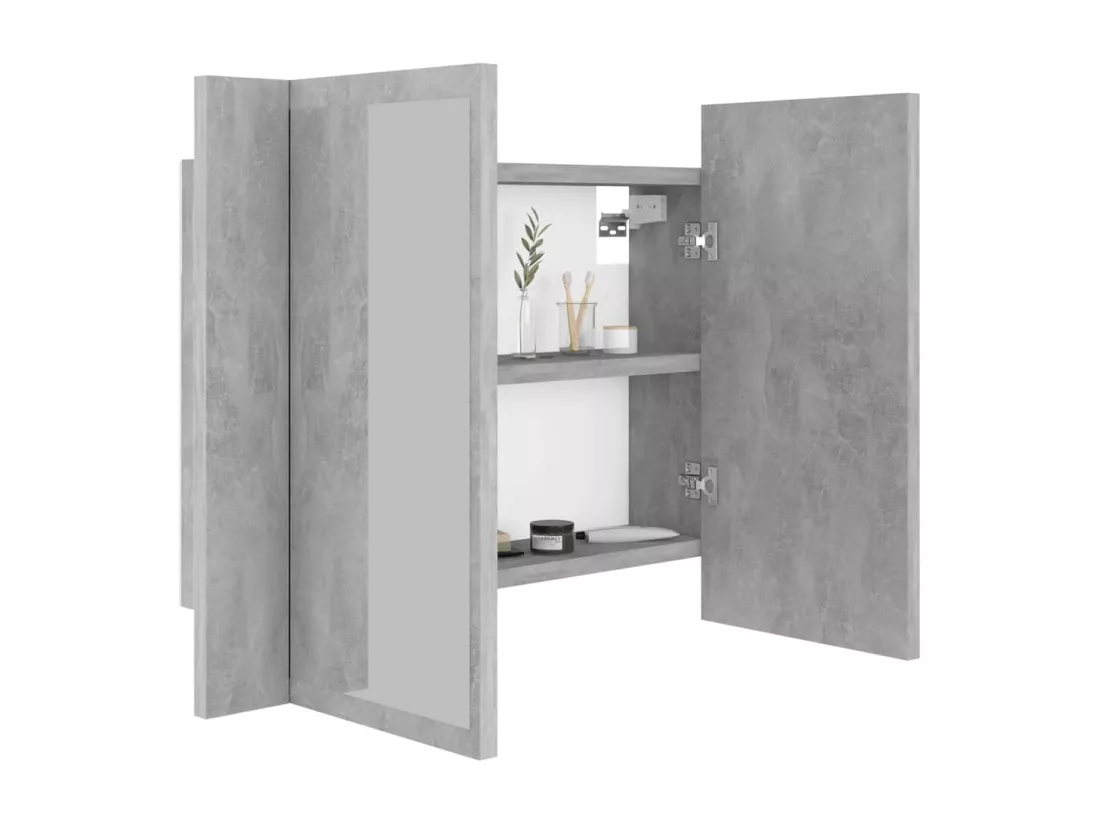 Armoire de salle de bain à miroir LED Gris béton Acrylique