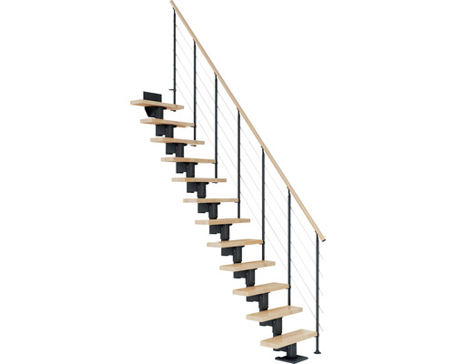 Pertura Spiros Antraciet Middentrap, Recht, 65 cm, Beukenhouten Leuning, Gelakt, 11 Treden / 12 Stootborden