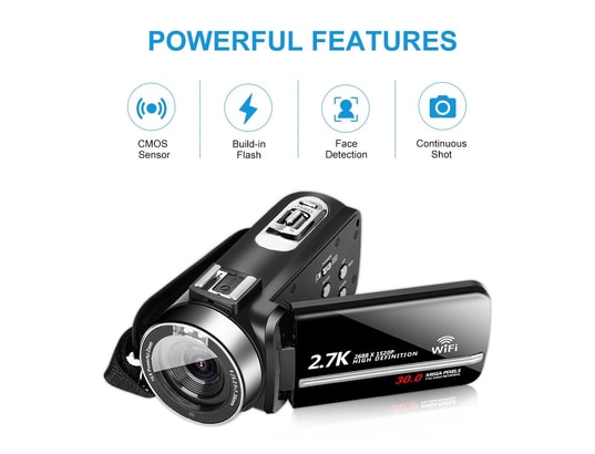 YONIS - Caméscope de poche Caméscope numérique 2,7k 30mp connecté wifi app android ios...