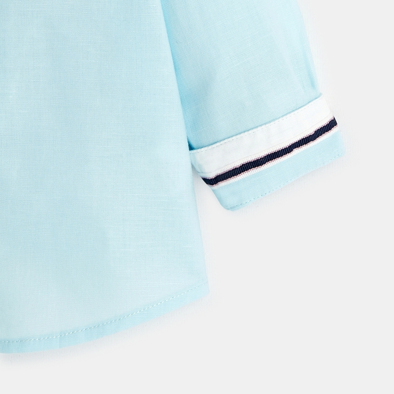 Chemise unie coton et lin bleue bébé garçon