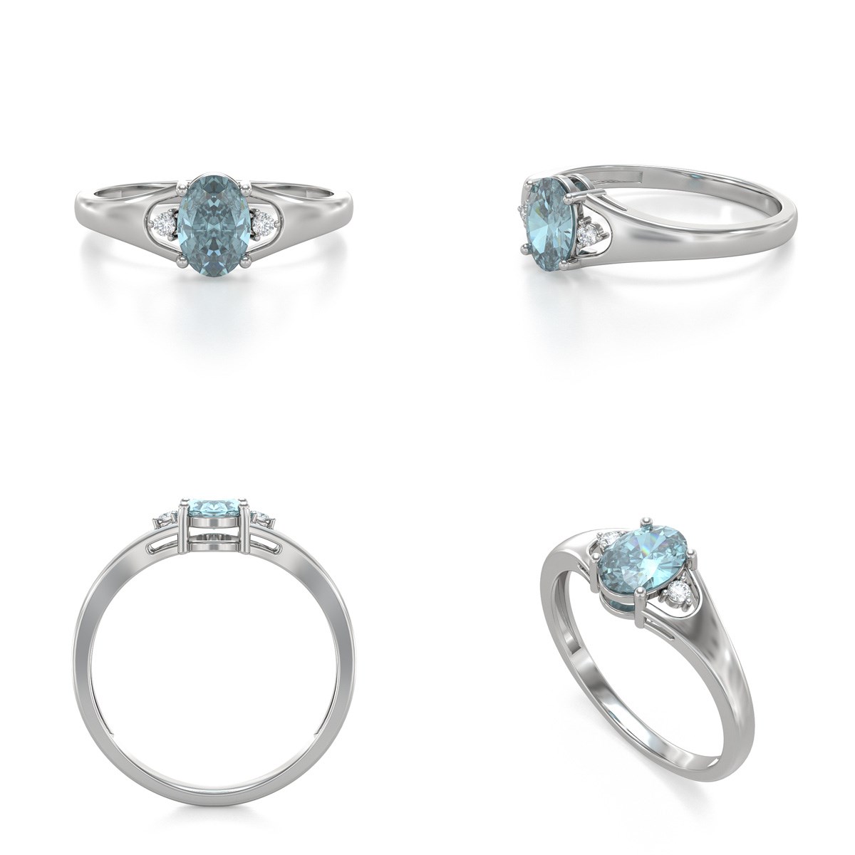 Bague ADEN Or 585 Blanc Aigue-Marine et diamants 1.382grs