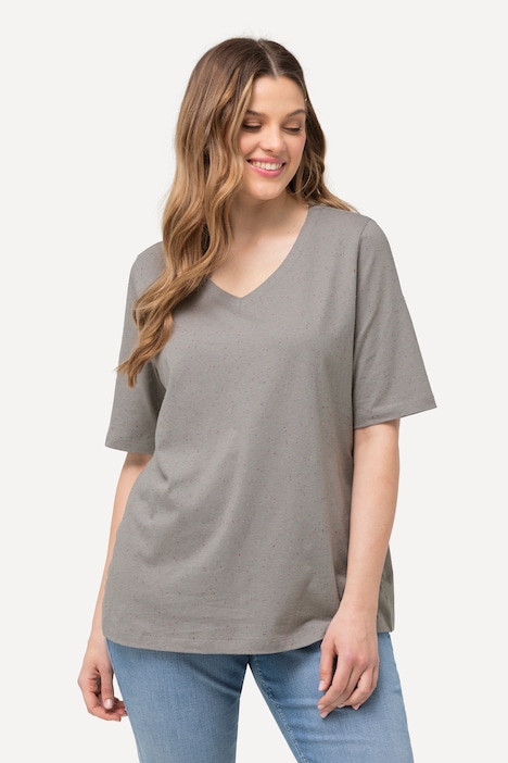T-Shirt, Noppen, V-Ausschnitt, Halbarm