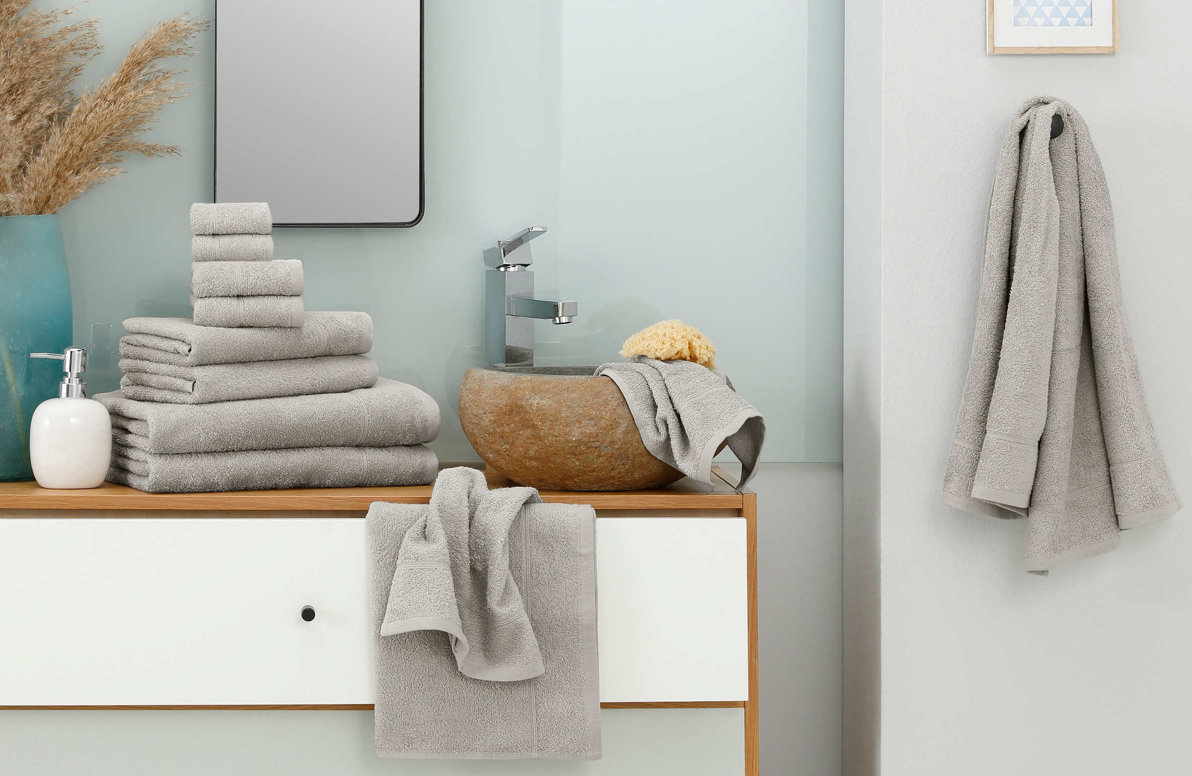 my home Handtuch Set »Sanremo, Duschtücher, Handtücher, Gästetücher, Seiftücher« Set 12 Frottier Handtücher mit Bordüre, einfarbiges Handtuch-Set aus 100% Baumwolle