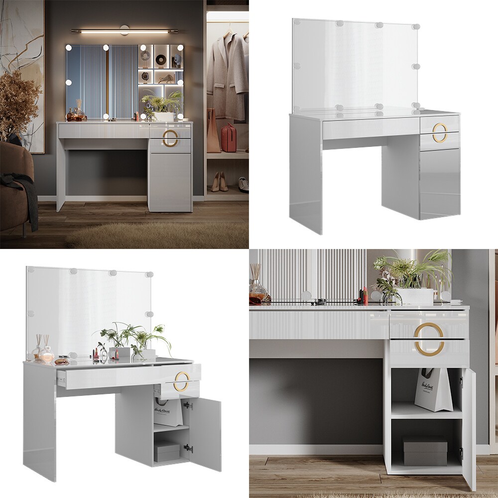 Vicco Schminktisch Adela Weiß Hochglanz, 115 x 76,4 cm mit Spiegel, LED